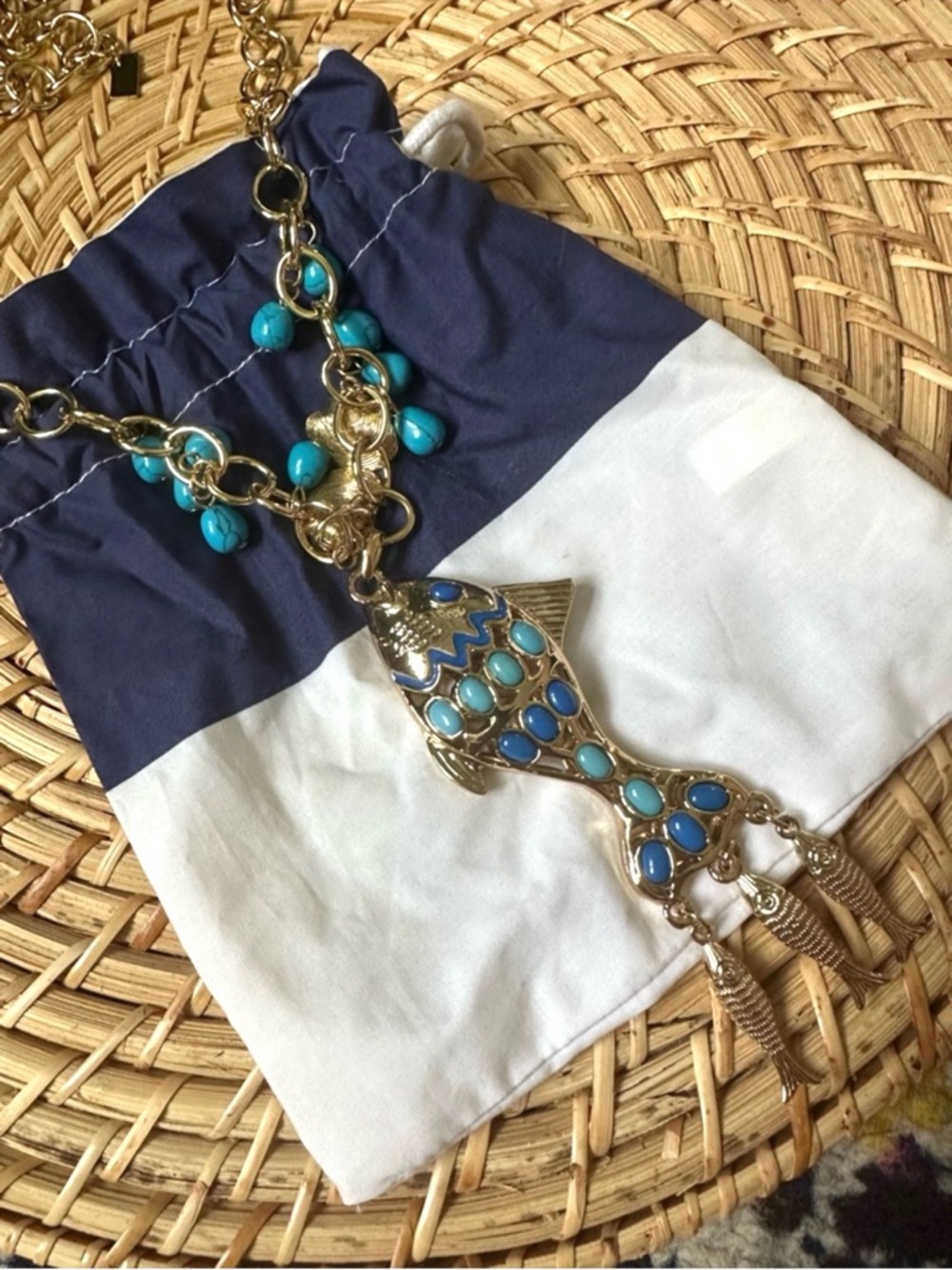 Lilly Pulitzer Beaded Gold Tone Fish Necklace Sardine